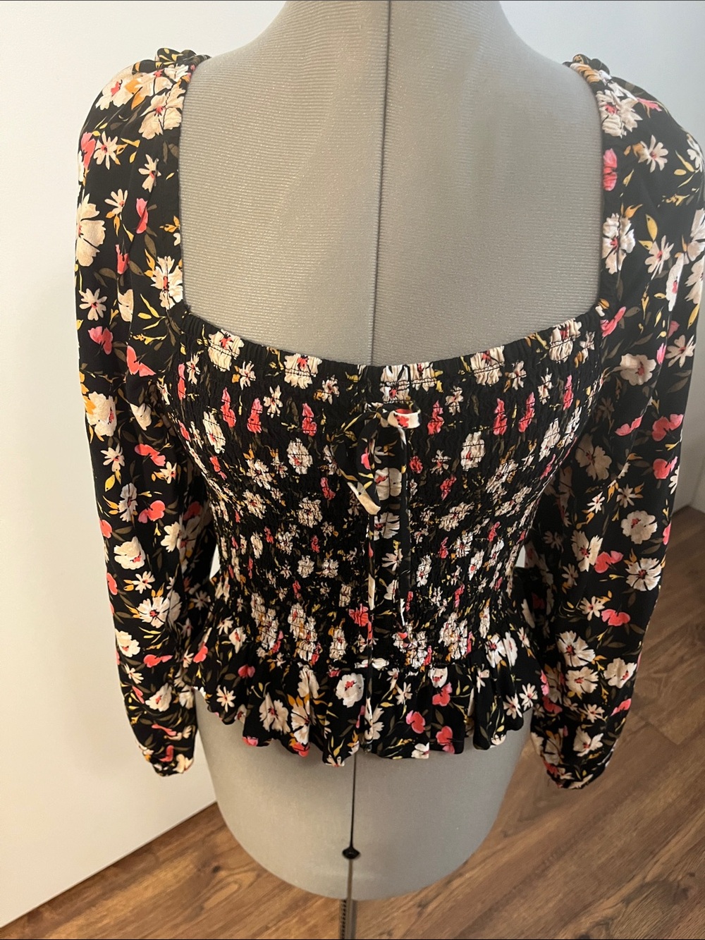 Patrons of Peace Black Floral Smocked Peplum Blouse - Picture 3 of 4